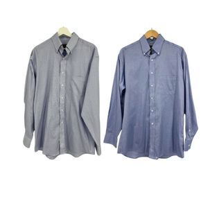 Tasso Elba shirt Medium 34/35 mens long sleeve button up 15 1/2 blue lot of 2